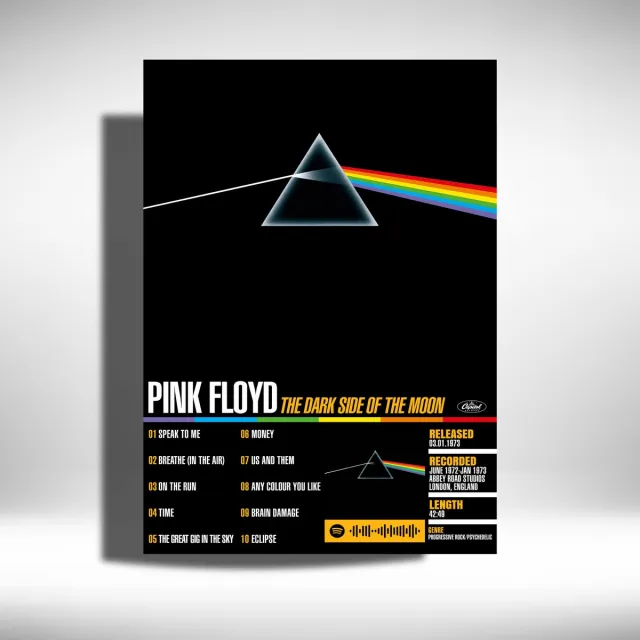 Luxe poster Pink Floyd - The Dark Side Of The Moon - album cover - metalen poster - 30x40cm Zwart