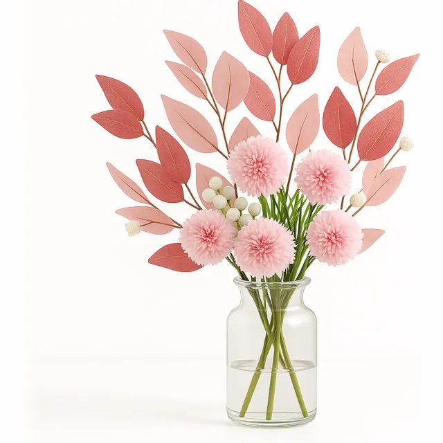 Happyment Zijden bloemen boeket Lori - 50CM - Nepbloemen - Kunstbloemen - Exclusief vaas - Voor binnen Rood