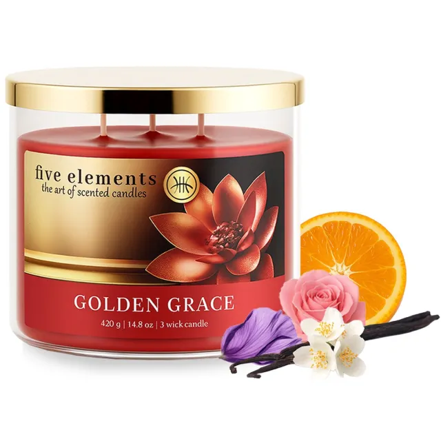 Five Elements Pr Geurkaars Five Elements Golden Grace, 420 g, 3 lonten rood