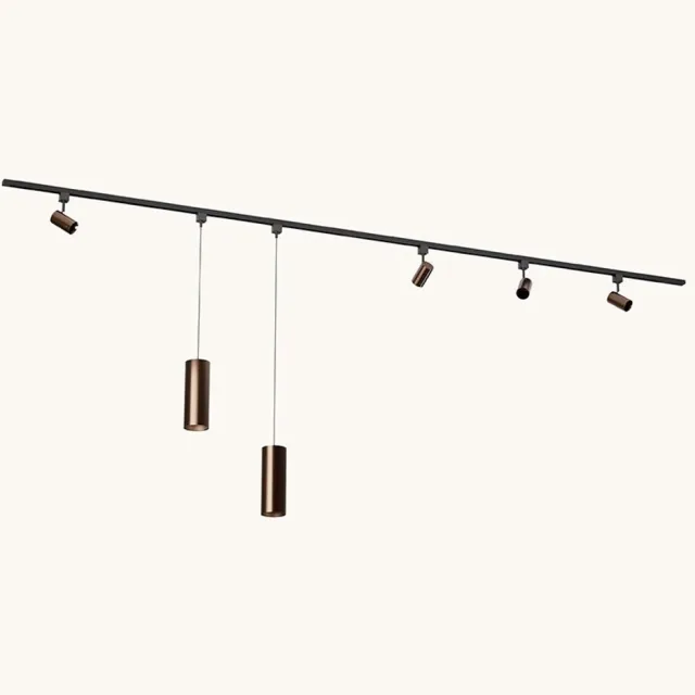 LUSENZ Railverlichting Pakket - Recht - 2x 1,5 m rail - 4 railspots - 2 hanglampen - Excl. Lichtbron - IP20 - Modulair - 230V - Beloria/Belano (L) - Brons