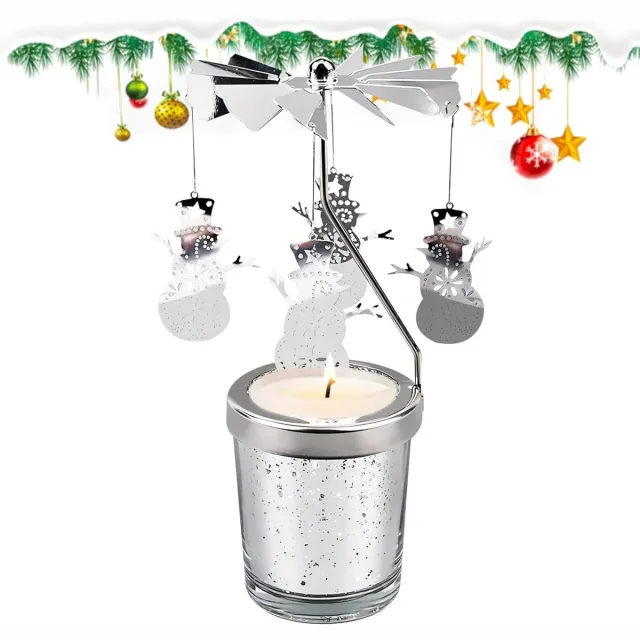 Cosensi Roterende kandelaar voor Kerst - Draaiende kaarsenhouder met sneeuwpop - Metaal carrousel theelichthouder - Feestdecoratie - Kerstversiering Any