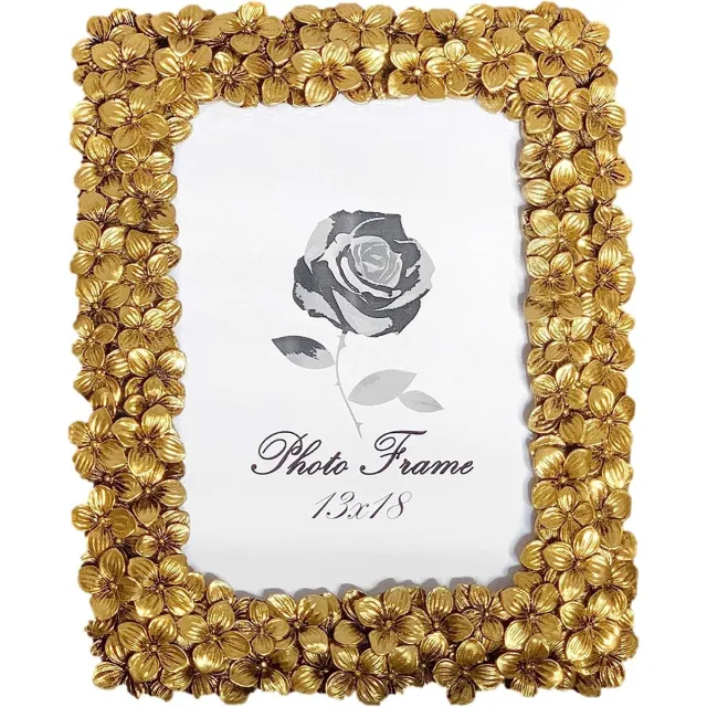 Fabnish Fotolijst, fotolijst 13 x 18 cm - goud - staand tafelframe met bloemen - vintage, antiek, barok en modern - fotolijst met glasplaat - decoratie voor je woning