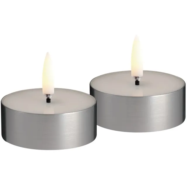 Uyuni Lighting MELTED MAXI LED-theelichtjes – 6,3 cm x 2,3 cm - set van 2 – zilver Wit/Zilver
