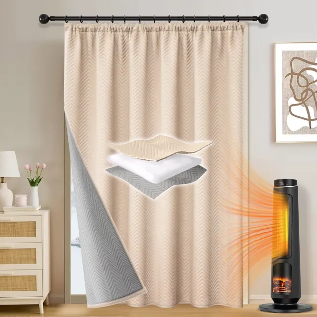Qelus Verduisterende Gordijnen - Kant en Klaar Gordijn - Zware Verduisteringsgordijnen in Pluche - 1 stuk Voor Een Lekker Warme & Stille Woonkamer/Slaapkamer- B 200 x H 260cm (Beige)