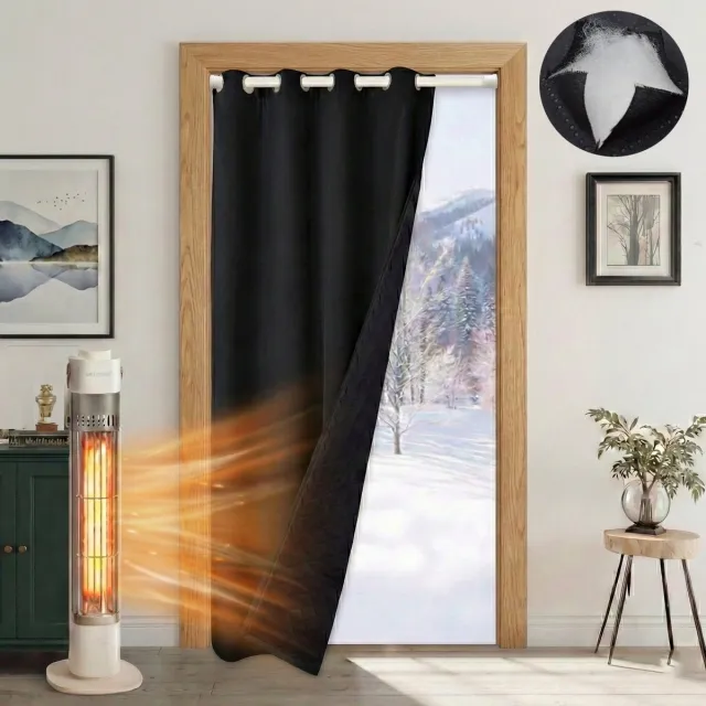 MUPOO Isolerend Verduisterend Gordijnen Kant en Klaar met Ringen 405gsm 110x203 cm - Verduisterend Thermisch Waterdicht & Winddicht - Blackout Overgordijnen voor Trappengat,Voordeur&Achterdeur -zwart-2 stuks
