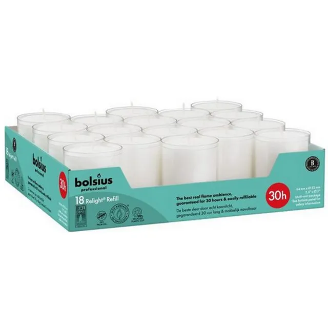 Bolsius Relight 30 Uur Transparant | 4 x 18 stuks Wit
