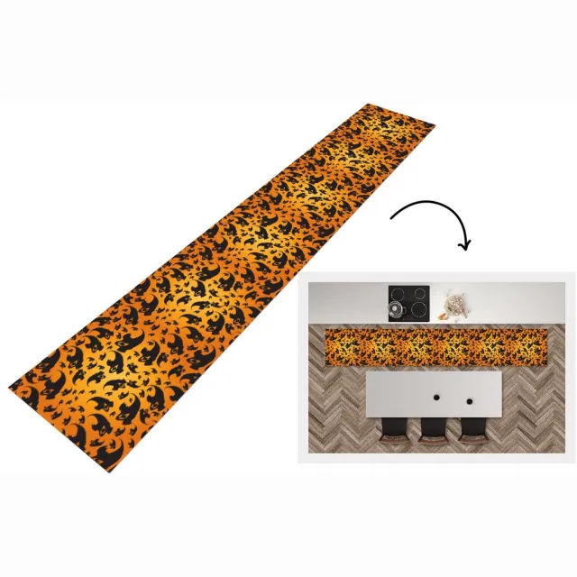 KitchenYeah Keukenloper - Loper keuken - Halloween - Oranje - Patronen - Keukenloper vinyl Multicolor