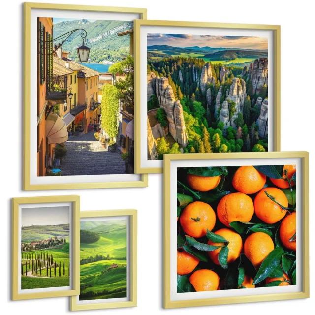 TULUP 5-Delige Schilderij Set - Charmante landelijke landschappen en fruitinspiratie - 50 x 50 cm, 20 x 30 cm en 40 x 60 cm - Decoratieve Schilderijen - Woonkamer - Interieur - Stijlvolle Muurdecoratie Gouden lijst