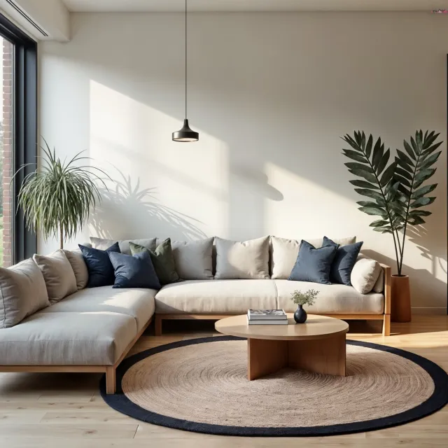 MrCarpet Rond jute vloerkleed Naturel/antraciet 120cm Mrcarpet