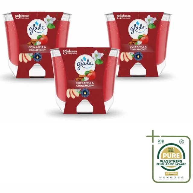 Glade 3 x Glade - Geurkaars Appel Kaneel - 100% Raapzaadwas - 204 g - Wasstrips - Geurkaars - Geur - Geurkaars Appel Kaneel - Geurkaars 100% Raapzaadwas - Geurkaars Vegan rood