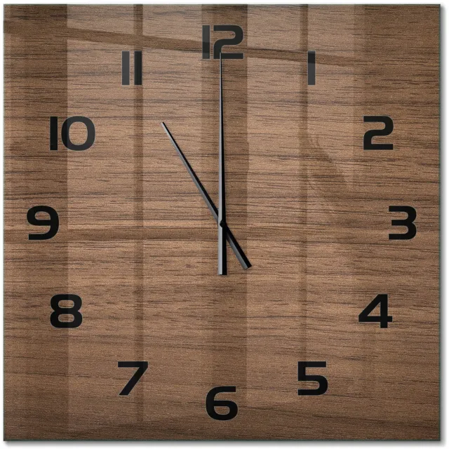 TULUP Wandklok - Houten achtergrond Klok Glas Met Opdruk - 60x60 cm - Bruin Moderne Wandklok Glas - Zwarte handen - Vierkante Klok - Decoratieve Glazen Klok - Glazen Wandklok Design