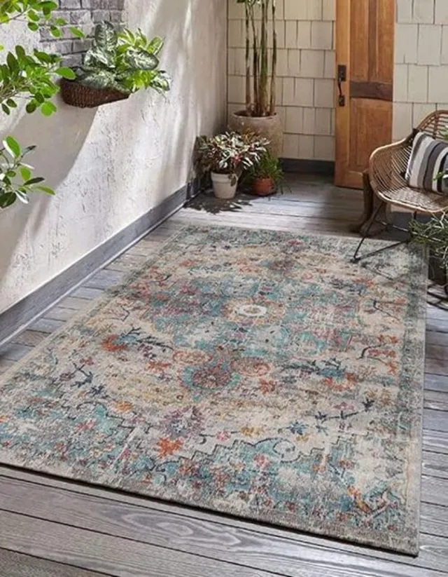the carpet Palma – Indoor & Outdoor Vloerkleed – Weerbestendig & Onderhoudsvriendelijk – Oosters Motief – Blauw & Beige – 140 x 200 cm orientaals motief in blauw beige