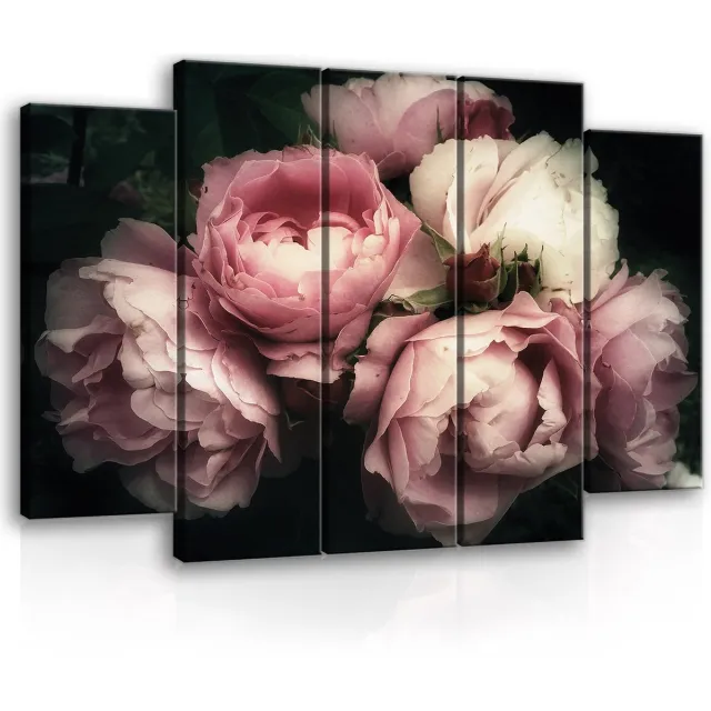 Canvas Schilderij - Bloemen - Boeket - Rozen - Wit - Planten - Inclusief Frame - 150x100cm (lxb) - 5 Luiks