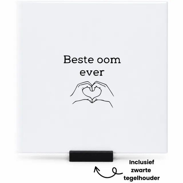Hacebo Beste oom ever tegeltje met tegelhouder - Oom - Lievelingsoom - tegeltjes met tekst - leuk kado voor je oom om te geven - spreuktegels - 15x15 CM Wit