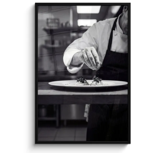FrameYourWall Poster in lijst - Fotolijst 80x120 cm - Posters - Chef - Garnering - Gerecht - Posterlijst zwart - Decoratie - Wanddecoratie woonkamer - Muurdecoratie slaapkamer