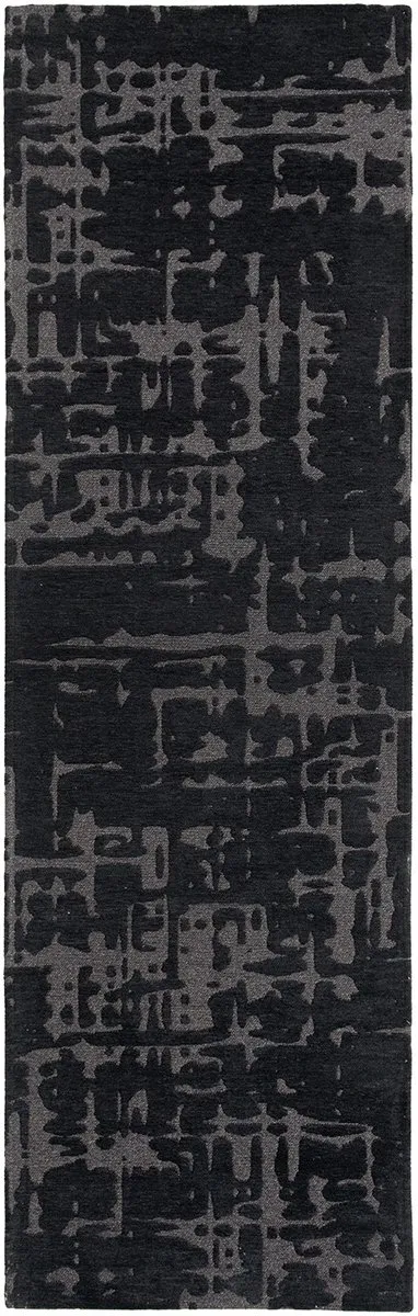 Louis de Poortere Wasbaar Binnen & Buiten Vloerkleed - 80 x 250 cm - Louis De Poortere Baobab Black Water - Laagpolig Tapijt - Gerecycled PET - Made in Belgium - Circulair Zwart