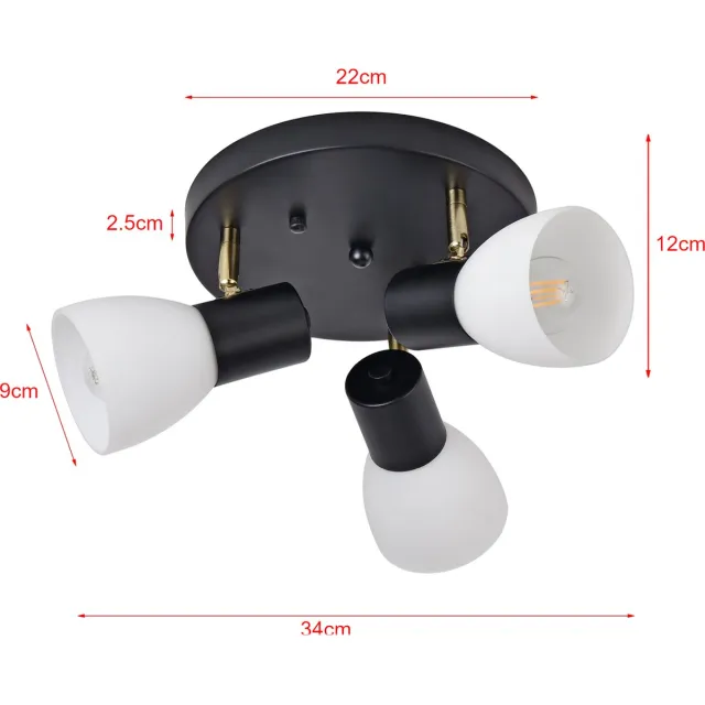 lux.pro Design plafondlamp Abbey 12x34 cm 3xE14 zwart goudkleurig wit zwart goudkleurig en wit