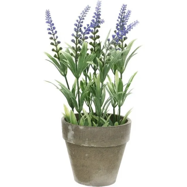 Bellatio Flowers & Plants Shoppartners Kunstplant - lavendel - grijze pot - 25 cm - Kunstplanten - nepplanten