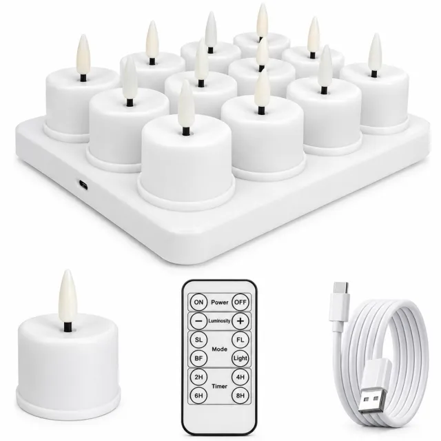 SWGOTA led kaarsen set van twaalf gladde witte kaarsen met warm licht afstandsbediening en Type C opladen