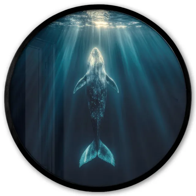 FrameYourWall Poster in lijst Rond - Fotolijst 40x40 cm - Posters - Walvis - Water - Zonnestralen - Blauw - Ronde posterlijst zwart - Decoratie - Wanddecoratie woonkamer - Muurdecoratie slaapkamer