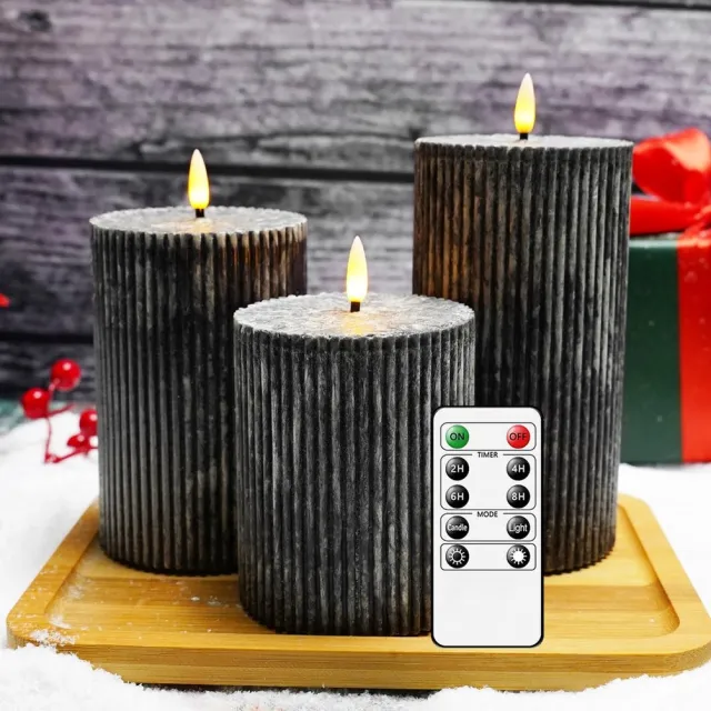Moli LED Kaarsen 3 stuks-Batterijkaarsen,batterijen Kaarsen met afstandsbediening en timer-Zwart