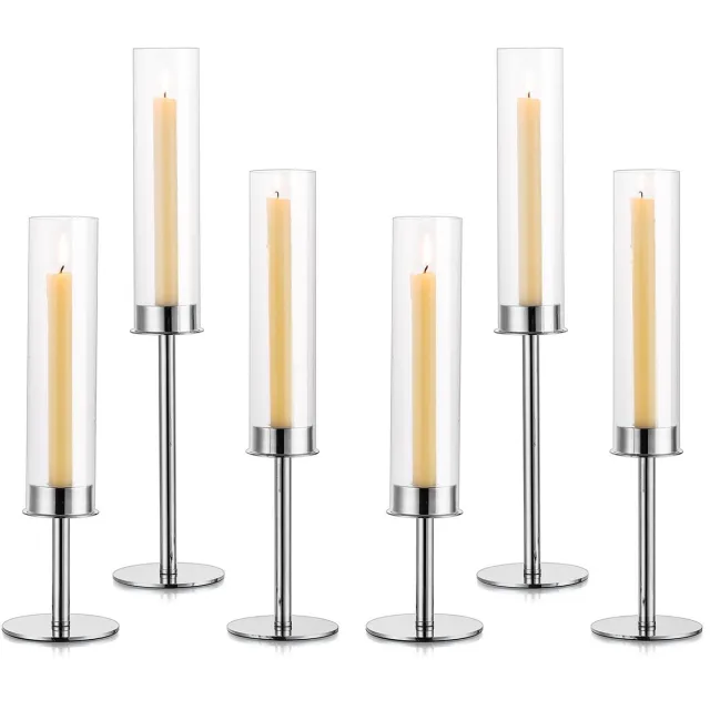 Unyqoos Elegante zilverkleurige kandelaar set met glazen houder voor sfeervolle decoratie