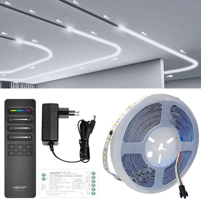 DiamantLED LED Strip Digitaal - IC/SPI - 6000k Koud Wit - 10 Meter - 126LED/M - SPI/Addresseerbaar - 24V - IP20 - RA>80 - Met lichteffecten - Inclusief Mi-Light(MiBoxer) SPI Controller en afstandsbediening