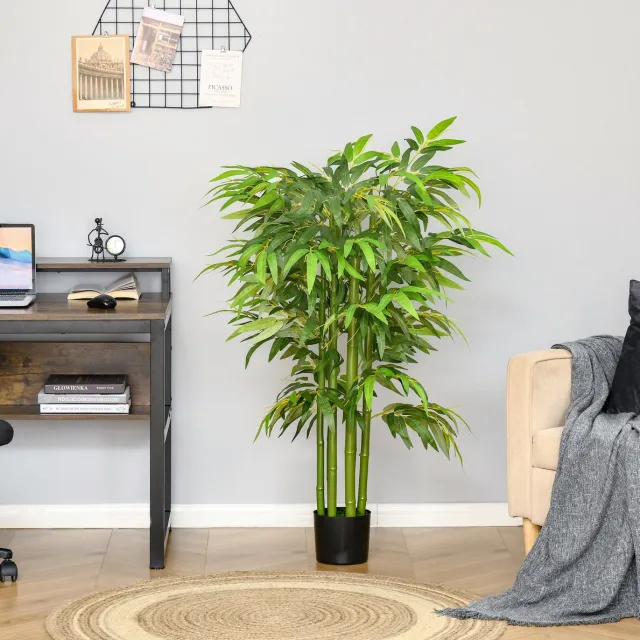 DESMIU Kunstplant – Realistische Kunstbamboe – 140 Cm – Kunststof – Groen – Zwarte Pot – Onderhoudsvrije Decoratie