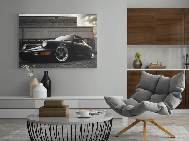 Trendex Global Canvas Schilderij - Oldtimer - Porsche - Zwart - Wanddecoratie - 90x60 cm