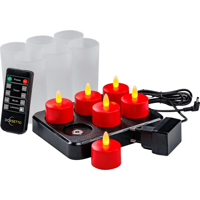 Dorsetto Oplaadbare LED-kaarsjes rood – waterdicht- met Afstandsbediening – 6 Stuks – timerfunctie