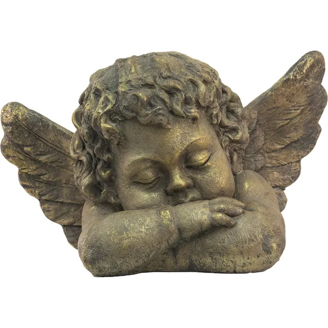 Clayre & Eef Beeld Engel 60x32x38 cm Goudkleurig Polyresin Woonaccessoires beeld decoratie Decoratieve Accessoires