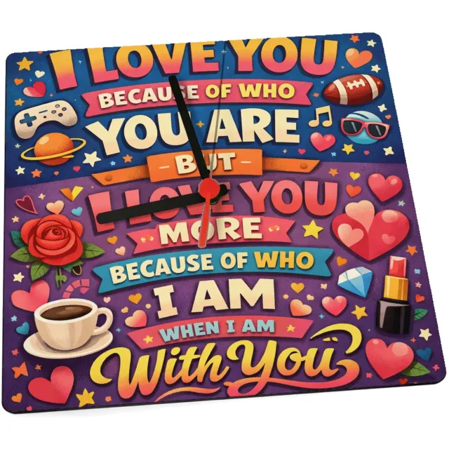 Mr Cadeautjes Klok 19 x 19 - design Him / her quote design | cadeau Wit