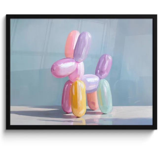 FrameYourWall Poster in lijst - Fotolijst 80x60 cm - Posters - Dier - Ballon - Pasteltinten - Glanzend - Posterlijst zwart - Decoratie - Wanddecoratie woonkamer - Muurdecoratie slaapkamer