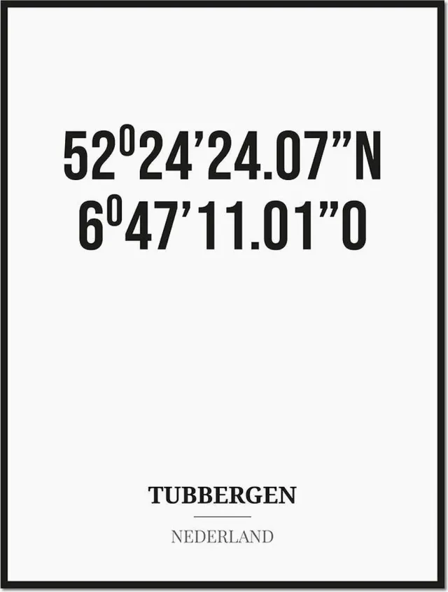 Studio216 Poster/kaart TUBBERGEN met coördinaten zwart, wit
