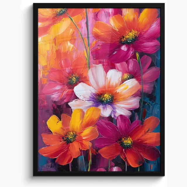 FrameYourWall Poster in lijst - Fotolijst 50x70 cm - Posters - Felle bloemen - Dynamisch - Levendig - Posterlijst zwart - Decoratie - Wanddecoratie woonkamer - Muurdecoratie slaapkamer