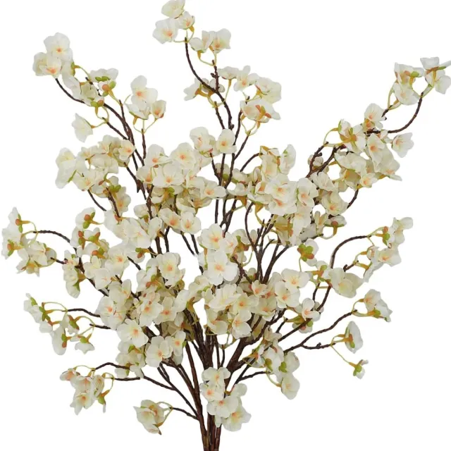 Famanu Kunstmatige kersenbloesem bloemen - 3 stuks faux kersenbloesem stengels faux zijde perzik bloem takken /41 inch nepbloemen lange stelen voor vaas arrangementen bruiloft tafel tuin woondecoratie White