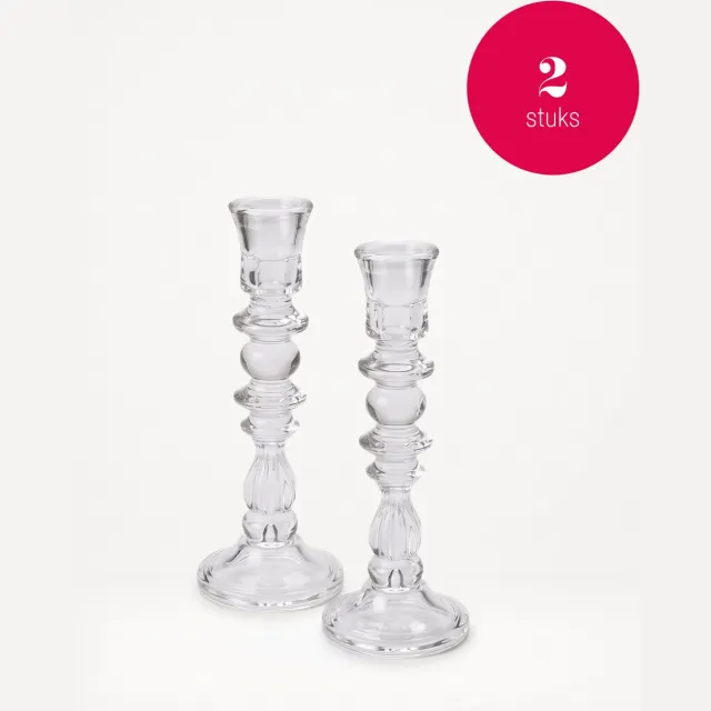 vtwonen Kandelaars - Glas - Transparant - Set van 2 - 10 x 26 cm Niet van toepassing