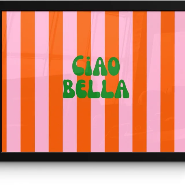 FrameYourWall Poster in lijst - Fotolijst 40x30 cm - Posters - Strepen - Oranje - Verticaal - Ciao bella - Posterlijst zwart - Decoratie - Wanddecoratie woonkamer - Muurdecoratie slaapkamer
