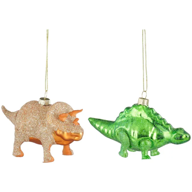 Mica Decorations kerstornament dinosaurus - glas (2 stuks) Oranje, groen