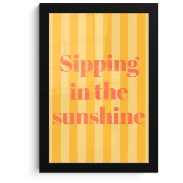 FrameYourWall Poster in lijst - Fotolijst 20x30 cm - Posters - Gestreept - Geel - Sunshine - Letters - Posterlijst zwart - Decoratie - Wanddecoratie woonkamer - Muurdecoratie slaapkamer Tekst - Strepen