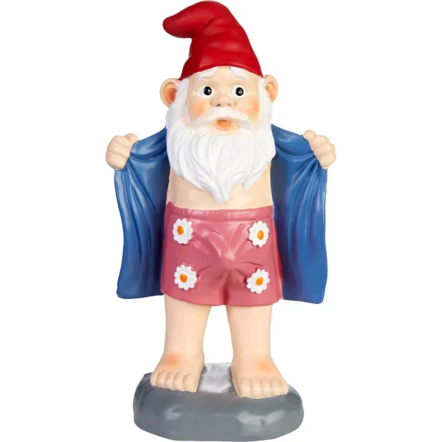 Brubaker Tuinkabouter met Erectie - Kinky Kabouter met Badjas en Bloemetjes Onderbroek - Grappig Tuinbeeldje - Weerbestendig - Decoratie voor Tuin en Camping - 24 cm Boxershorts