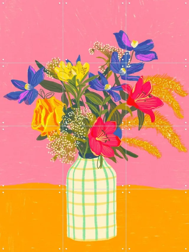 IXXI Summer bouquet, Gigi Rosado - 60 x 80 cm - Grote wanddecoratie en posters - Illustraties, Grafisch Ontwerp, Speels, Kleurrijk, Eetkamer Roze
