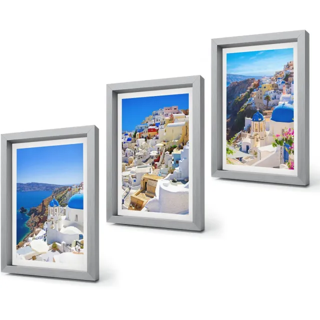Coloray 4-Delige Schilderij Set - Landschapsarchitectuur en uitzichten op de stad Oia op Santorini, Griekenland - 20 x 30 cm - Decoratieve Schilderijen - Woonkamer - Interieur - Interieur Decoratie Zilveren lijst