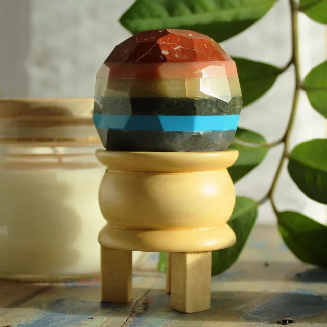 Ancient Wisdom Edelsteen facet geslepen helende bal & standaard - Zeven Chakra multicolor