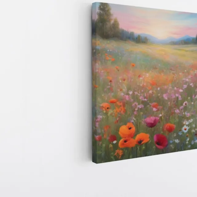 Saammp Canvas Schilderij - Bloemenveld - Natuur - Landschap - 30x30 - Foto op canvas - Wanddecoratie - Muurdecoratie Woonkamer - Slaapkamer decoratie - Canvas Print Multicolor