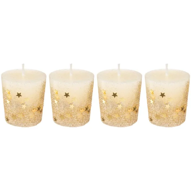 Feeric lights & Christmas 4 votiefkaarsen medium - Glitters & goud - Brand uren 7 - Hoogte 5 cm Wit - Goud - glitters