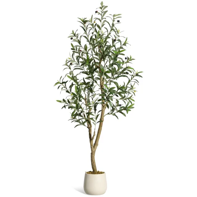 Triumpunpre 150cm Levensechte kunst olijfboom - Kunstmatige olijfboom met gespleten stam en wit pot - Onderhoudsvrije decoratie voor binnen Groen