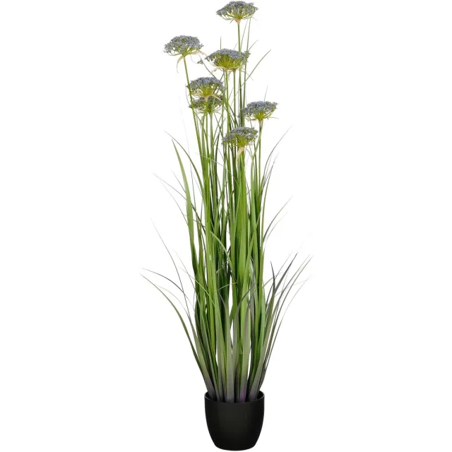 Mica Decorations Engelwortel – Kunstgras in Pot – Realistische Nepplant Woondecoratie – Kunstplanten voor Binnen en Buiten – H150 x Ø45 cm – Groen, Paars