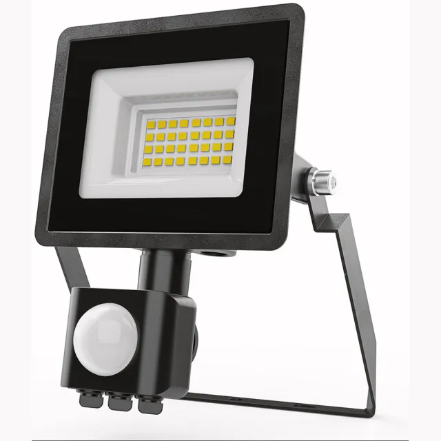 HOFTRONIC Stratos LED Schijnwerper met sensor - 10 Watt 735 Lumen - IP65 Waterdicht - 4000K - Neutraal wit - Zwarte Breedstraler - Veiligheidslamp - Buitenlamp met bewegingssensor en schemerschakelaar