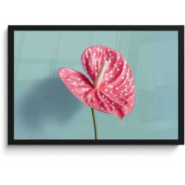 FrameYourWall Poster in lijst - Fotolijst 60x40 cm - Posters - Blad - Anthurium - Stippen - Roze - Posterlijst zwart - Decoratie - Wanddecoratie woonkamer - Muurdecoratie slaapkamer